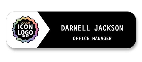Black and white chevron name tag with color logo placement — designed by Debbie Alane, wingsteps