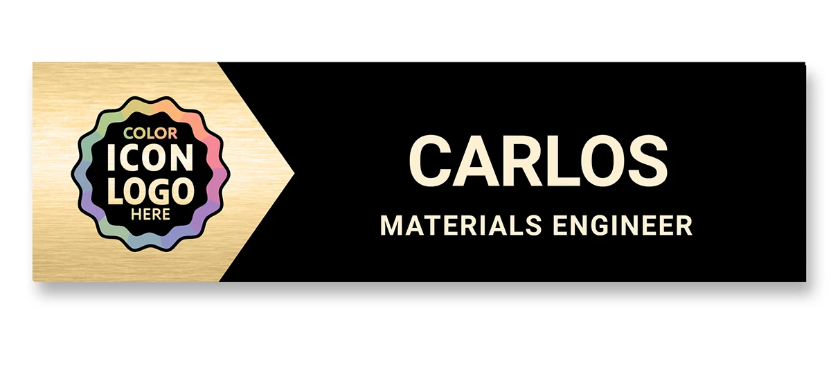 Black and gold chevron company ID name tag with space for logo, name, and job title