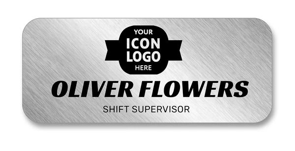 Brushed silver metallic name tag with diagonal shimmer — designed by Debbie Alane, wingsteps